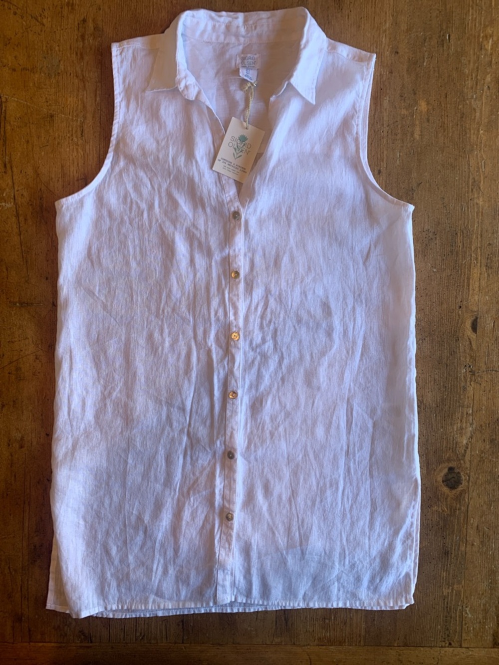 Sigrid Olsen White 100% Linen Top with Rope Detail
